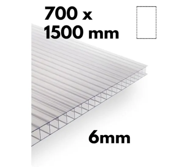 Stykke drivhus flervægsplade / klar polycarbonat 700x1500mm - 6mm, 4 stk.