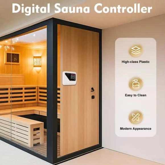 Styring til saunaovn - Temperaturcontroller - Tørsauna - 3–9 kW - 220–240 V - Lysstyring maks. 60 W - Drejeknap - Plast