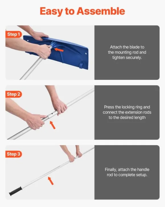 Tagrive - Tagsneskraber med hjul - 60 cm PP-blad - 1,18–5,55 m Teleskopskaft - Skridsikkert Håndtag - Letvægt - Til Sne, Blade og Affald