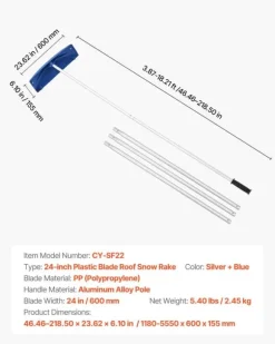 Tagrive - Tagsneskraber med hjul - 60 cm PP-blad - 1,18–5,55 m Teleskopskaft - Skridsikkert Håndtag - Letvægt - Til Sne, Blade og Affald