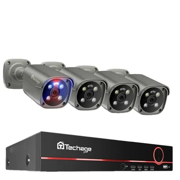 Techage Sikkerhedskamera System, 8 Kanal NVR, AI Menneske Detektion,8CH 4Stk 8MP Kamera, Ingen