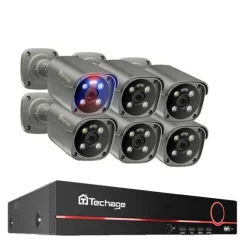 Techage Sikkerhedskamera System, 8 Kanal NVR, AI Menneske Detektion,8CH 6 stk 8MP kamera, 3T (udendørs sport)