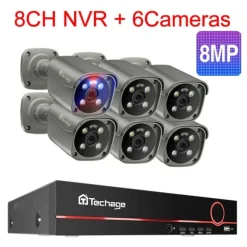 Techage Sikkerhedskamera System, 8 Kanal NVR, AI Menneske Detektion,8CH 6 stk 8MP kamera, 1T