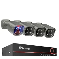 Techage Sikkerhedskamera System, 8 Kanal NVR, AI Menneske Detektion,8CH 4Stk 8MP Kamera, 3T (udendørs sport)