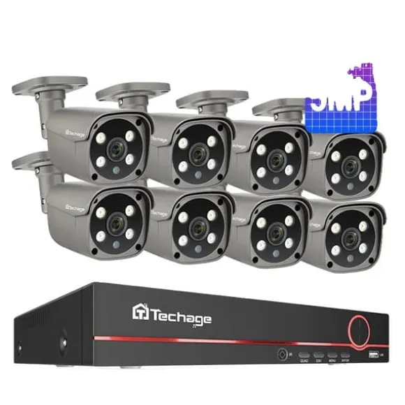 Techage Sikkerhedskamera System, 8 Kanal NVR, AI Menneske Detektion,8CH 8Stk 5MP Kamera, Ingen