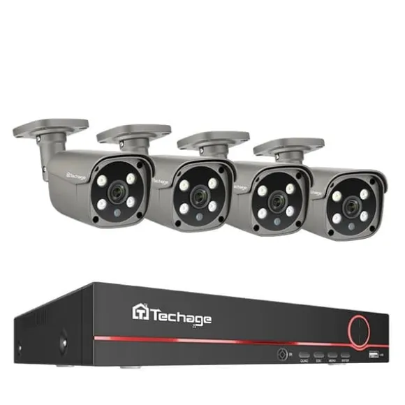 Techage Sikkerhedskamera System, 8 Kanal NVR, AI Menneske Detektion,8CH 4Stk 5MP Kamera, 4T