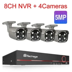Techage Sikkerhedskamera System, 8 Kanal NVR, AI Menneske Detektion,8CH 4Stk 5MP Kamera, 4T