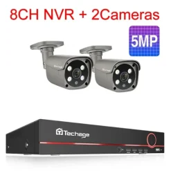 Techage Sikkerhedskamera System, 8 Kanal NVR, AI Menneske Detektion,8CH 2Stk 5MP Kamera, 4T
