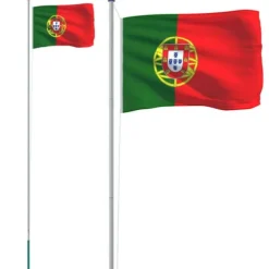 Teleskopisk flagstang med portugisisk flag - Holdbar konstruktion | Længde: 6,23 m