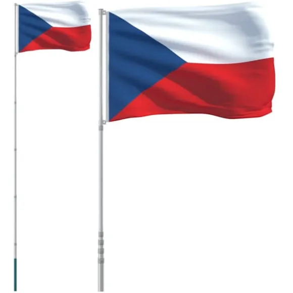 Teleskopisk flagstang med tjekkisk flag - Aluminium | Højde: 5,55 m