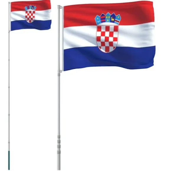 Teleskopisk flagstang med kroatisk flag - 5,55 m aluminium | Farve: Rød, Hvid, Blå | Størrelse: 5,55 m