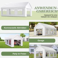 Teltgarage-carport 3x6 m vintersikker med rulledør til bil, SUV og aftagelige sidevægge