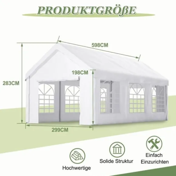 Teltgarage-carport 3x6 m vintersikker med rulledør til bil, SUV og aftagelige sidevægge