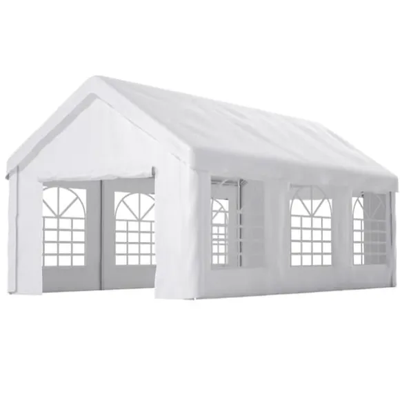 Teltgarage-carport 3x6 m vintersikker med rulledør til bil, SUV og aftagelige sidevægge
