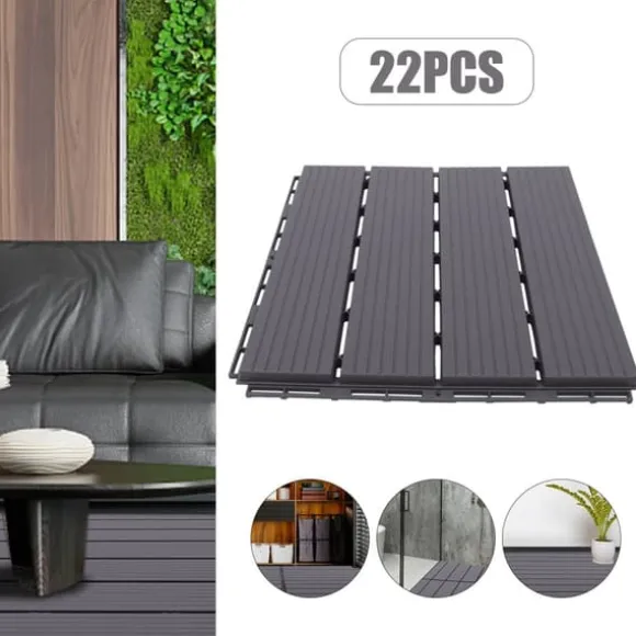 Terrassefliser - Klik-/Interlocking gulvfliser - PP-plast - 22-pak - Udendørs - DIY montering