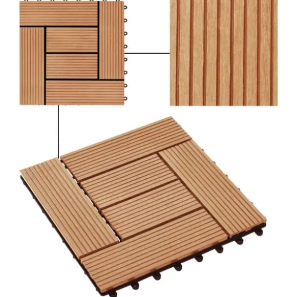 Terrassefliser 11 stk. WPC 30 x 30 cm 1 m2 teakfarvet - Terrasseflise - Terrassefliser - Home & Living