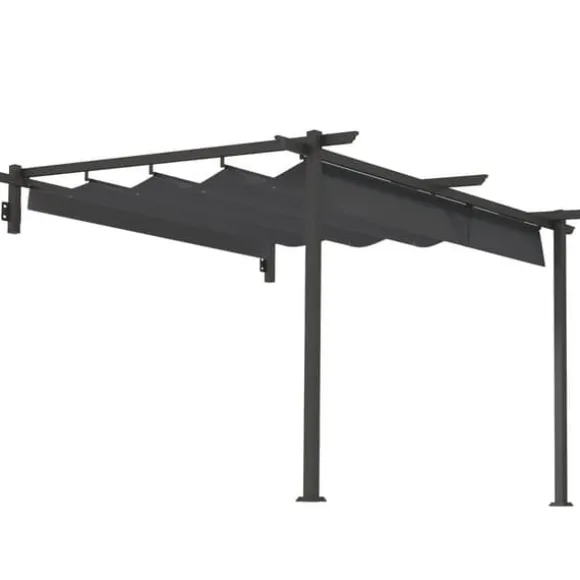 Terrassepergola ca. 3x3 m, aluminium, vægmonteret, justerbart tag, mørkegrå