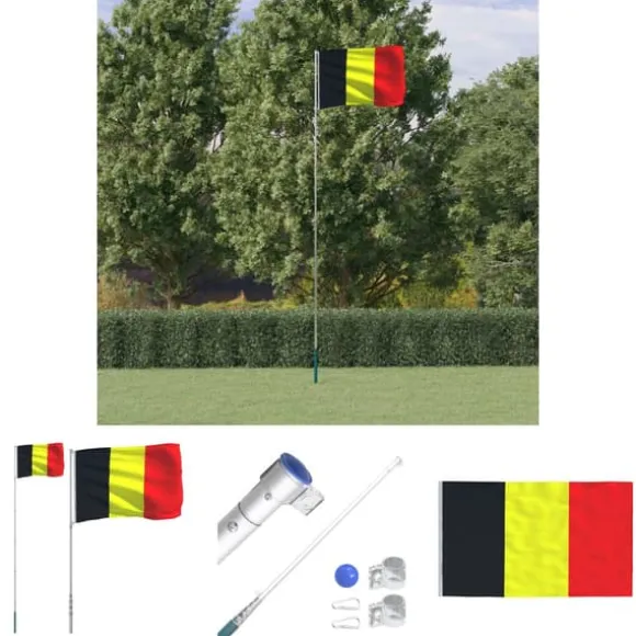 The Living Store Belgien flag og flagstang 5,55 m aluminium - Flag & vimpler