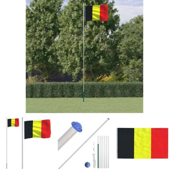 The Living Store Belgien flag og flagstang 6,23 m aluminium - Flag & vimpler