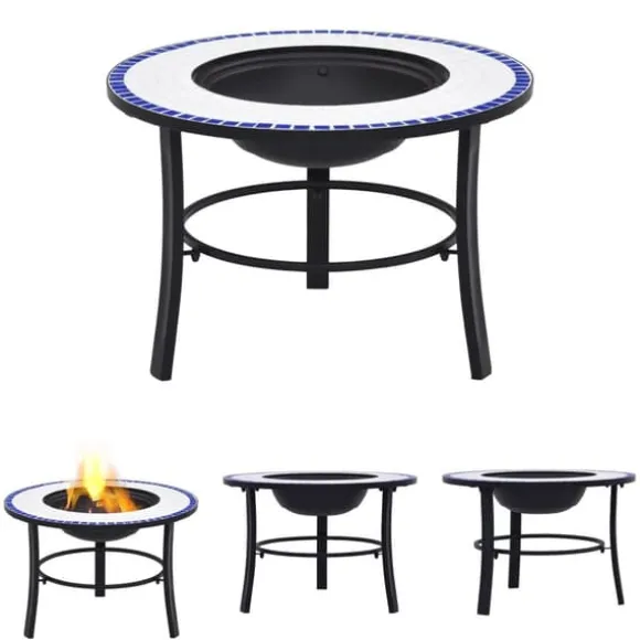 The Living Store bålfad mosaik 68 cm keramik blå og hvid - Ildsteder
