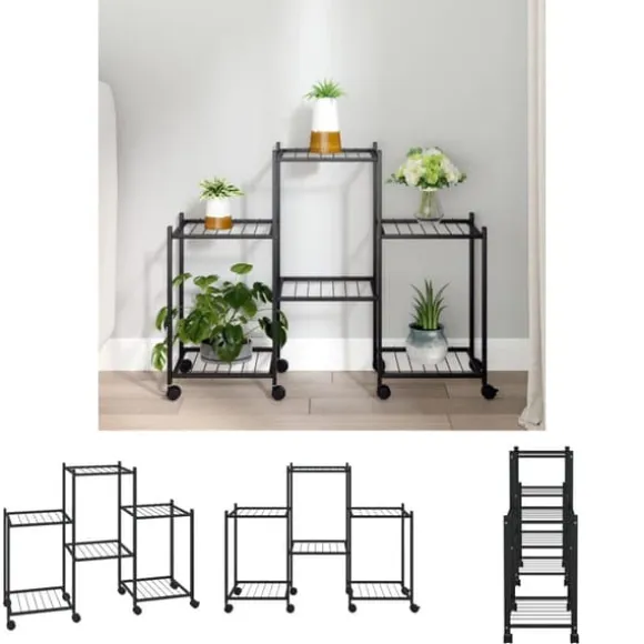 The Living Store blomsterstativ med hjul 83x25x63,5 cm jern sort - Planteborde