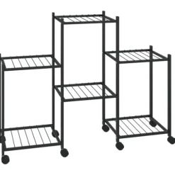 The Living Store blomsterstativ med hjul 83x25x63,5 cm jern sort - Planteborde