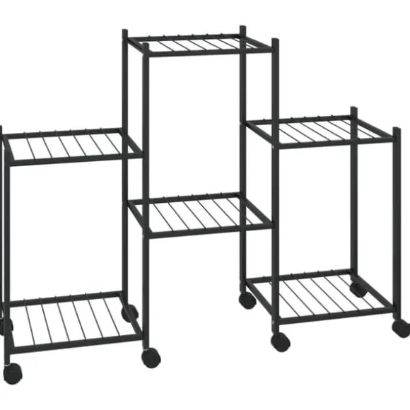 The Living Store blomsterstativ med hjul 83x25x63,5 cm jern sort - Planteborde