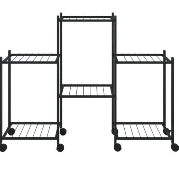 The Living Store blomsterstativ med hjul 83x25x63,5 cm jern sort - Planteborde