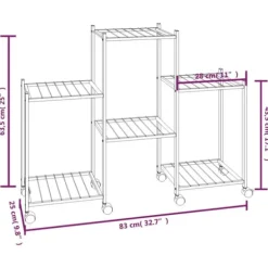 The Living Store blomsterstativ med hjul 83x25x63,5 cm jern sort - Planteborde