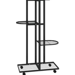 The Living Store blomsterstativ 4 niveauer med hjul 44x23x80 cm jern sort - Planteborde