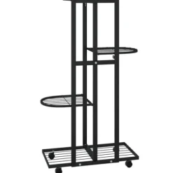The Living Store blomsterstativ 4 niveauer med hjul 44x23x80 cm jern sort - Planteborde