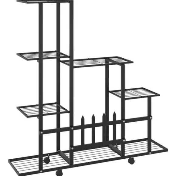 The Living Store blomsterstativ med hjul 94,5x25x92,5 cm metal sort - Planteborde