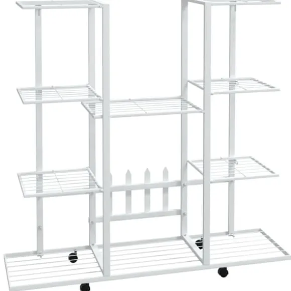 The Living Store blomsterstativ med hjul 94,5x24,5x91,5 cm jern hvid - Planteborde