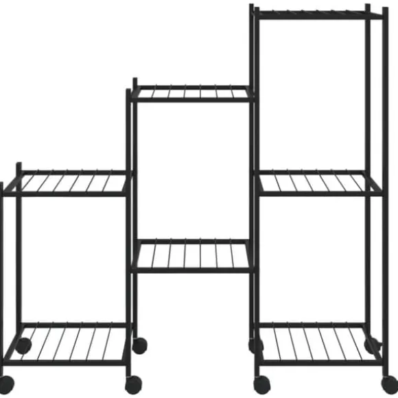 The Living Store blomsterstativ med hjul 83x25x83,5 cm jern sort - Planteborde