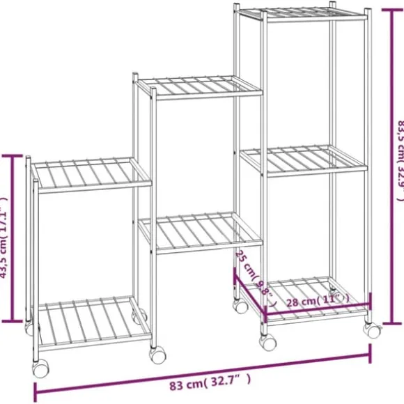 The Living Store blomsterstativ med hjul 83x25x83,5 cm jern sort - Planteborde