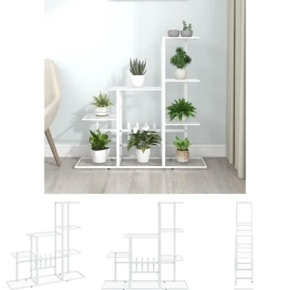 The Living Store blomsterstativ 94,5x25x88 cm metal hvid - Planteborde