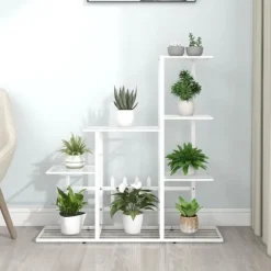 The Living Store blomsterstativ 94,5x25x88 cm metal hvid - Planteborde