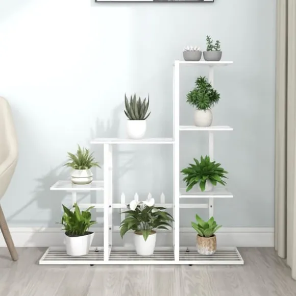 The Living Store blomsterstativ 94,5x25x88 cm metal hvid - Planteborde