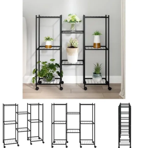 The Living Store blomsterstativ med hjul 83x25x83,5 cm jern sort - Planteborde