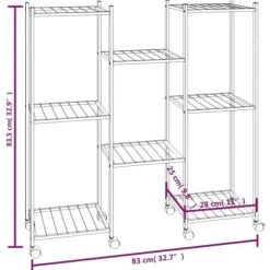 The Living Store blomsterstativ med hjul 83x25x83,5 cm jern sort - Planteborde
