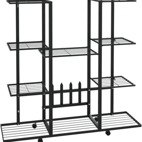 The Living Store blomsterstativ med hjul 94,5x24,5x91,5 cm jern sort - Planteborde