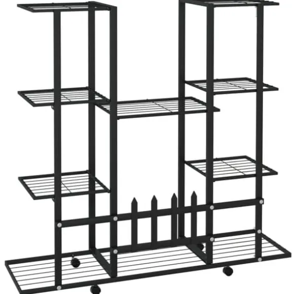 The Living Store blomsterstativ med hjul 94,5x24,5x91,5 cm jern sort - Planteborde