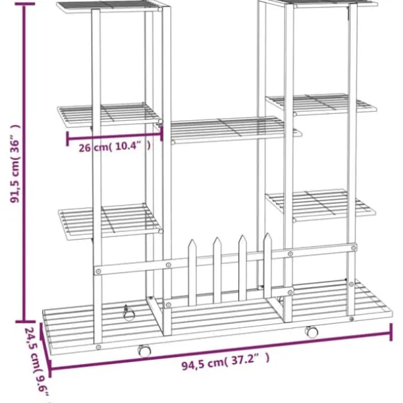 The Living Store blomsterstativ med hjul 94,5x24,5x91,5 cm jern sort - Planteborde