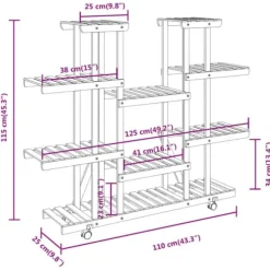 The Living Store blomsterstativ med hjul 110x25x115 cm massivt fyrretræ - Planteborde