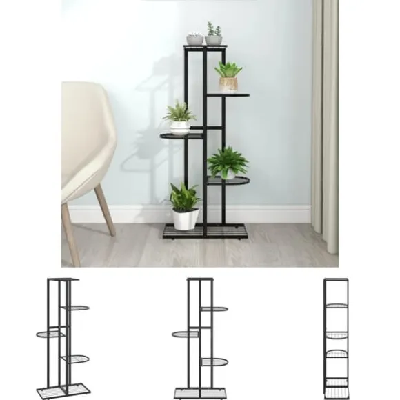 The Living Store blomsterstativ i 5 niveauer 43x22x98 cm metal sort - Planteborde