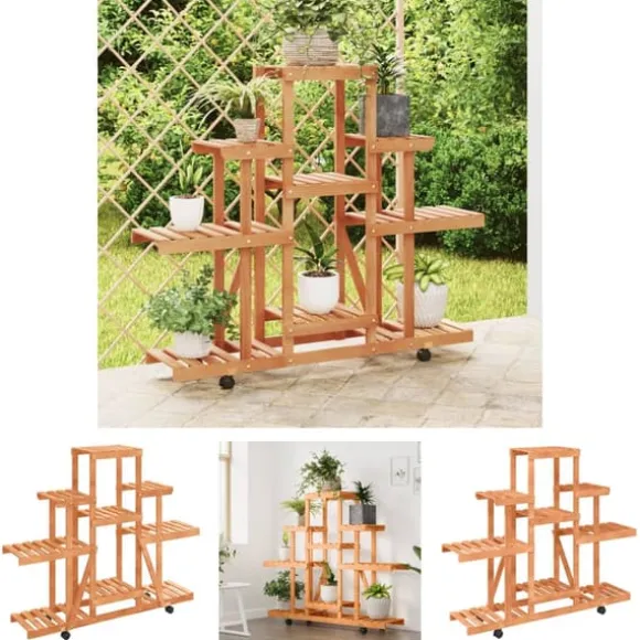 The Living Store blomsterstativ med hjul 110x25x101 cm massivt fyrretræ - Planteborde