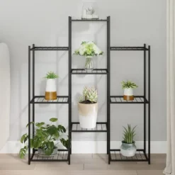 The Living Store blomsterstativ 85x25x100 cm jern sort - Planteborde