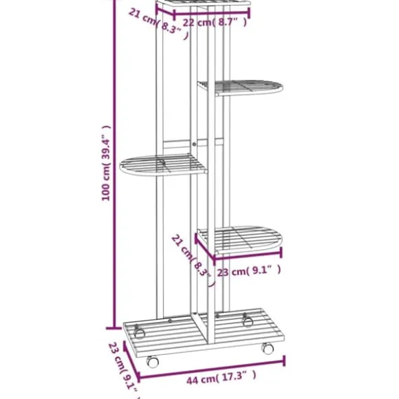 The Living Store blomsterstativ 5 niveauer med hjul 44x23x100 cm jern hvid - Planteborde