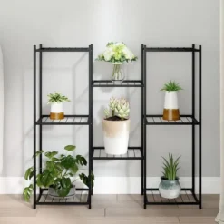 The Living Store blomsterstativ 83x25x80 cm jern sort - Planteborde
