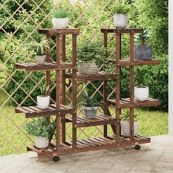 The Living Store blomsterstativ med hjul 110x25x115 cm massivt fyrretræ - Planteborde